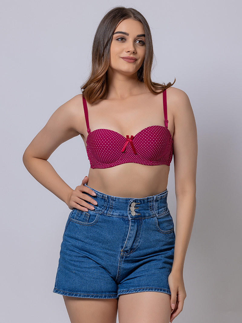 Dashing Dot Lightly Padded Underwired Demi Cup Bra in Pink | Bold & Bae Fashion